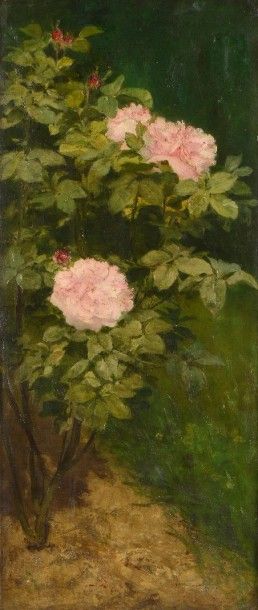 CESBRON Achille Théodore (1849-1915) 

"Buisson de roses" 

Huile sur toile, signée...