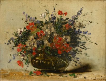 CAUCHOIS Eugène Henri (1850-1911) 

"Corbeille tricolore" 

Huile sur toile, signée...