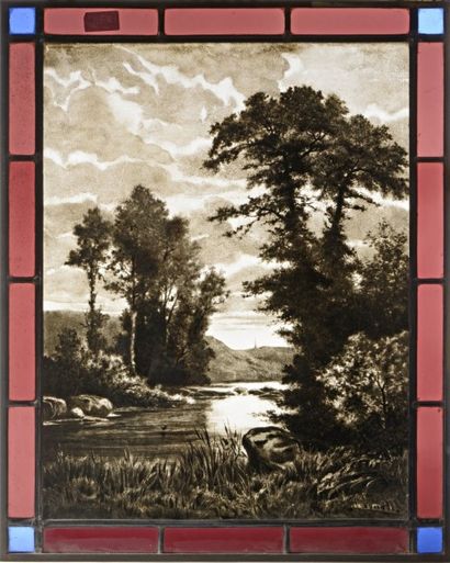 ALLONGE Auguste (1833-1898) 

"Les arbres près de l'étang" 

Peinture à l'huile à...