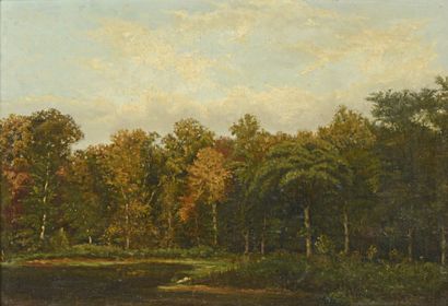 null Ecole du XIXe siècle 

"La lisière de la forêt, près de l'étang" 

Huile sur...