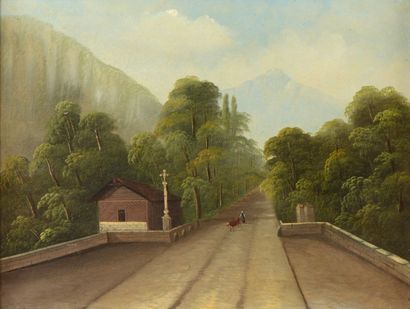 null Ecole du XIXe siècle 

"Route vers la montagne" 

Huile sur toile, 

39 x 51...