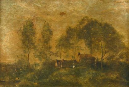 null Ecole du XIXe siècle 

"Paysage au peuplier" 

Huile sur toile, 

19 x 27 c...