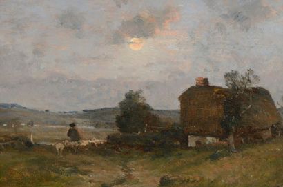 JAPY Louis Aimé (1840-1916) 

"Berger près de la ferme"

Huile sur panneau, signée...