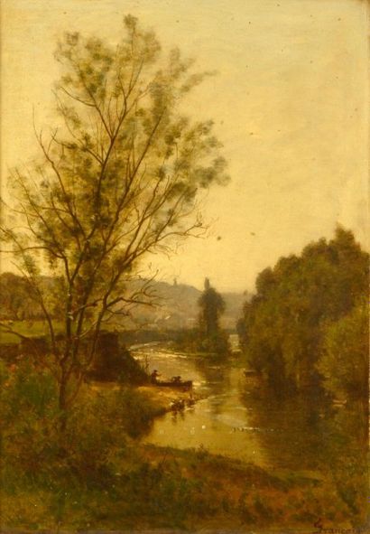 FRANÇAIS François Louis (1814-1897) 

"Bord de Seine au Bas Meudon" 

Huile sur toile,...