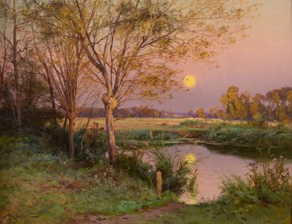 RIGOLOT Albert-Gabriel (1862-1932) 

"Le reflet sur l'étang" 

Huile sur toile, signée...