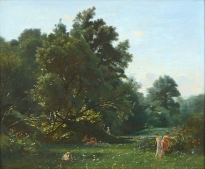 FRANÇAIS François Louis (1814-1897) 

"Soir d'été près du ruisseau" 

Huile sur panneau...
