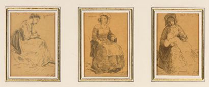 null Ecole Française du XIXe siècle 

"Portraits de Berrichonnes" 

Trois dessins...