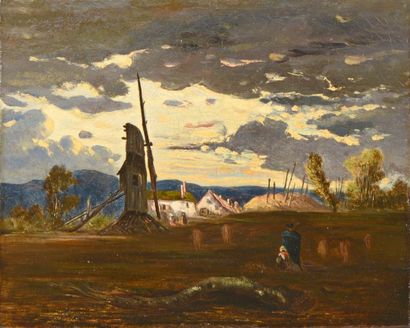 LESSIEUX Edme-Adolphe (XIXe siècle) 

"Le vieux moulin, effet de ciel" 

Huile sur...