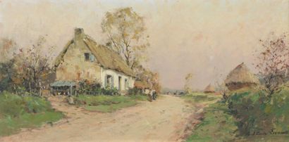 LECOMTE Paul Emile (1877-1950) 

"La sortie du village près des meules" 

Huile sur...