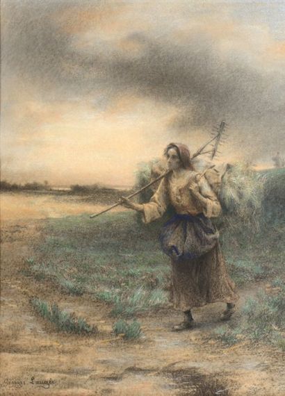 LAUGEE Georges (1852-1937) 

"Jeune paysanne revenant des foins"

Pastel, signé en...