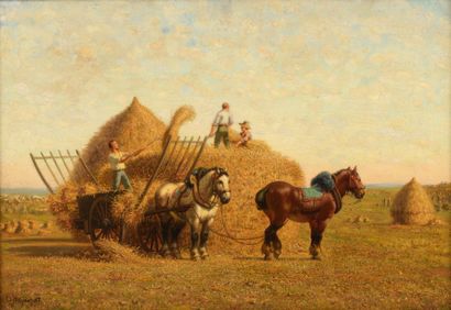 VEYRASSAT Jules Jacques (1828-1893) 

"Le chargement du blé"

Huile sur toile (rentoilée),...