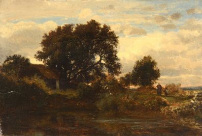 LAMBINET Charles Emile (1813-1877) 

"Promeneurs à l'orée de la forêt"

Huile sur...