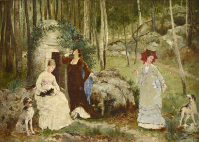 SAUNIER Noël (1847-1890) 

"Un dimanche en forêt de Fontainebleau" 

Huile sur toile...