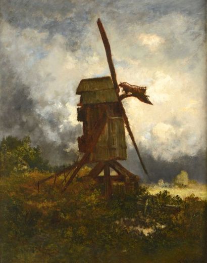 RICHET Léon (1847-1907) 

"Le grand moulin" 

Huile sur panneau, signée en bas droite,...