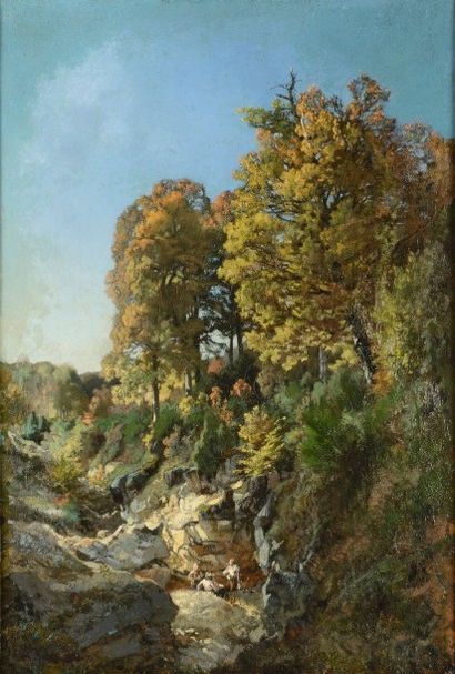 VERON Alexandre René (1826-1897) 

"Corot et ses amis en forêt" 

Huile sur toile,...
