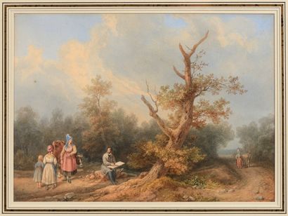 FINART Noël-Dieudonné (1797-1852) 

"Le peintre sur le motif"

Aquarelle, signée...