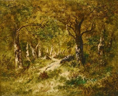 VERNON Paul (1796-1875) 

"Chemin de forêt" 

Huile sur panneau Vieille, signée en...