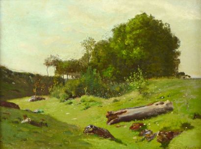 CHINTREUIL Antoine (1816-1873) 

"Jeune garçon dans la prairie" 

Huile sur panneau,...