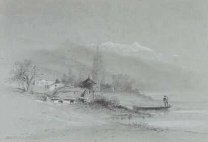 NOEL Jules (1810-1881) 

"Le lac près de montagnes neigeuses" 

Mine de plomb et...