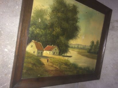 null Barat "Paysanne en chemin" Huile sur toile