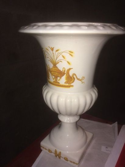 null Vase Medicis en céramique blanche à décor jaune