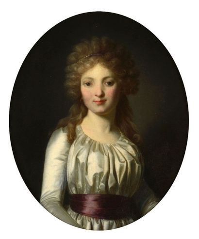 null Ecole Anglaise du début du XIXe siècle 

"Portrait de Jeune Femme à la ceinture...