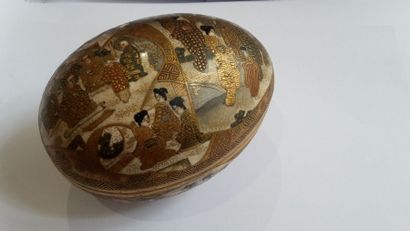 null Œuf en porcelain à décor satsuma, Japon, XIXe siècle, 11,5 x 8 cm