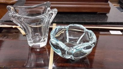 null Daum - Vase en cristal et cendrier en cristal bleuté
