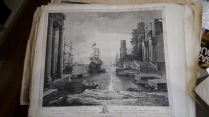null Lot de quatre gravures "Port" d'après Vernet, Le Lorrain et Vialy, XVIIIe siècle...