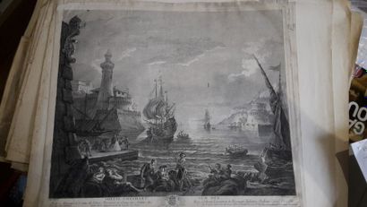 null Lot de quatre gravures "Port" d'après Vernet, Le Lorrain et Vialy, XVIIIe siècle...
