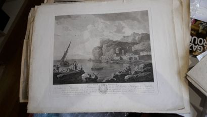 null Lot de quatre gravures "Port" d'après Vernet, Le Lorrain et Vialy, XVIIIe siècle...