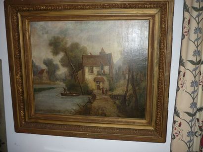 null Ecole Francaise de la fin du XIXe, "Paysages animés", deux huiles sur toile...