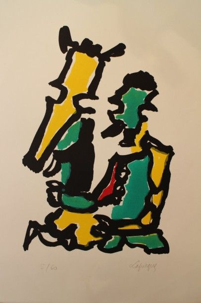 null Georges LAPICQUE (1898-1988) - "Les deux amis" Lithographie en couleur de 1952,...