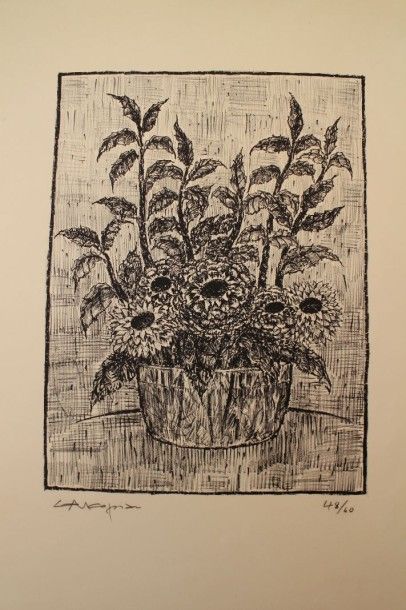 null Georges AKOPIAN (1912-1971) - "Bouquet de fleurs" Lithographie, signée en bas...
