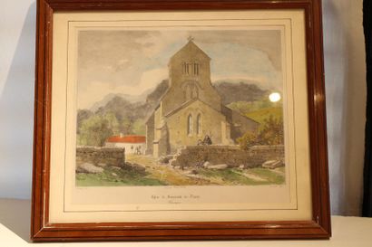 null "Eglise en Champagne" Gravure rehaussée, vers 1900

22 x 26 cm (à vue)