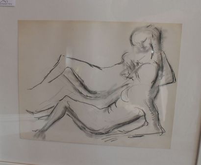 null Ecole du XXe siècle "Couple allongé" Dessin au crayon sur papier
41 x 47 cm...