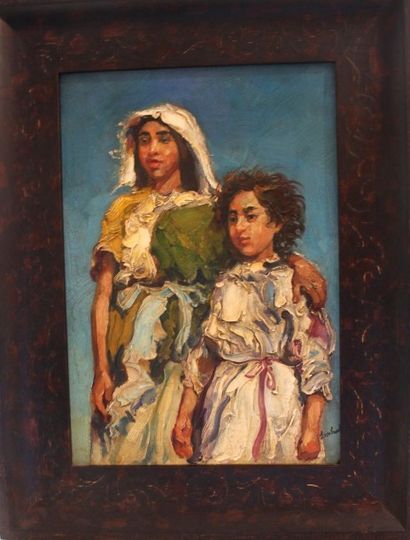 null Léon Luret ( ? – 1969) "Deux jeunes filles du Magreb" Huile sur toile, signée...