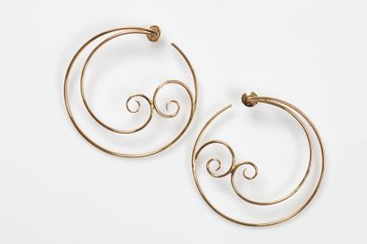 null PAIRE de grandes BOUCLES D’OREILLES circulaires en or jaune (750 millièmes)...