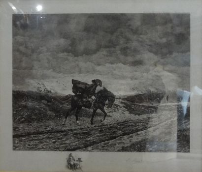null D'après Ernest MEISSONIER (1815-1891) "Cavalier dans l'orage" Gavure, signée...