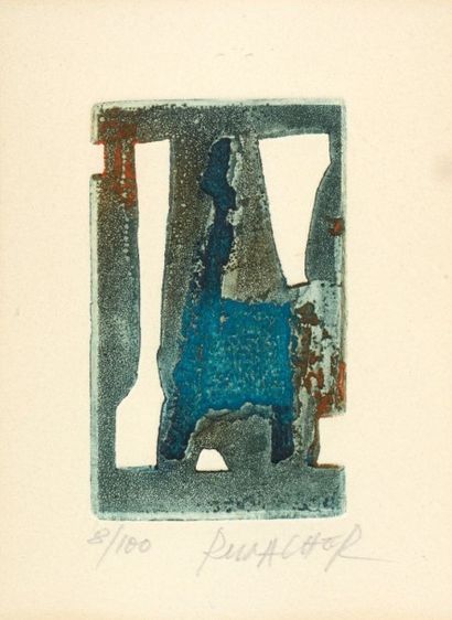 null Suzanne RUNACHER (1912-?) 

"Composition verte" 

Estampe, signée en bas à droite,...