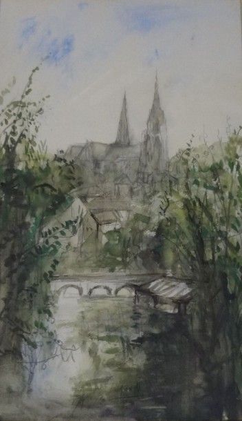 null Pierre LAPRADE (1875-1931/32) 

"Vue de la cathédrale de Chartres" 

Aquarelle,...