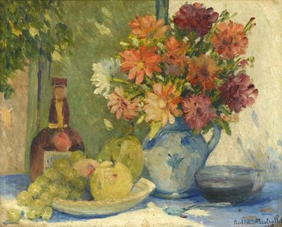 null Paul Louis MESTRALLET (1886-XXe) 

"Fleurs et fruits au soleil, 1958"

Huile...