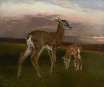 BONHEUR Rosa (1822-1899) BONHEUR Rosa (1822-1899)
"Etude de chamois"
Huile sur toile,...