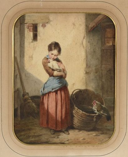 null Ecole du XIXe siècle 

"Jeune Paysanne à la Poule" et "Jeune Femme à la Toilette",...