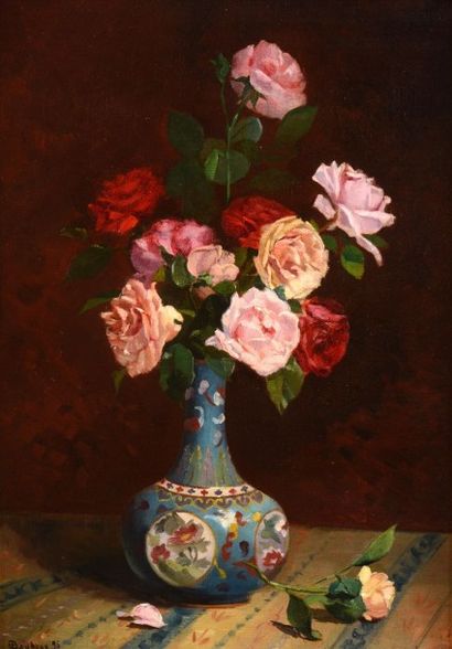 BAUDOUX Emile (1850-1929) BAUDOUX Emile (1850-1929) 

"Roses dans un vase chinois"...
