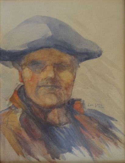  Louis GARIN (1888-1959) 
"Homme au béret" 
Aquarelle, signée et datée 1922 au centre...