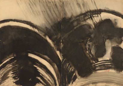 null TANG Haiwen (1927-1991) 

"Composition" 

Encre de chine noire, lavis, signée...