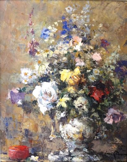 null Louis GARIN (1888-1959) 

"Vase de fleurs sur un entablement" 

Huile sur toile,...