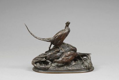 null Auguste Nicolas CAIN (1821-1894) 

"Faisan et poule faisane protégeant son nid"...
