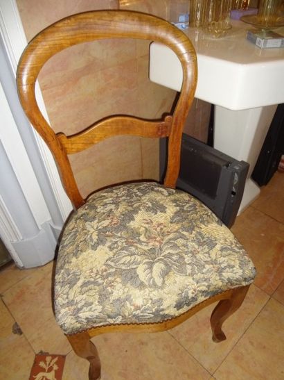 null Chaise en bois naturel, dossier arrondi, style Louis Philippe
